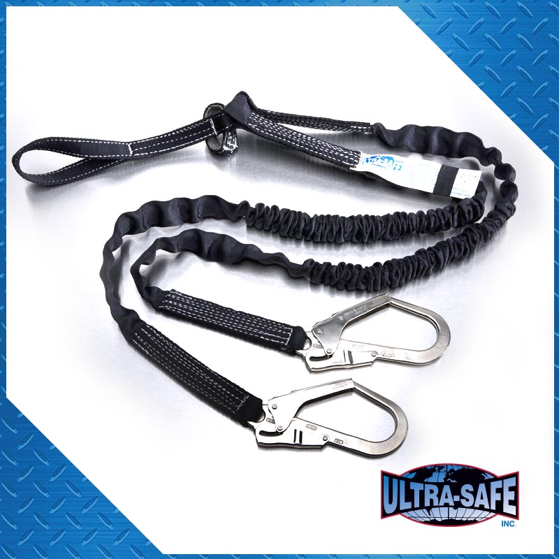 1 x 6 Ultra-Tube Shock Absorbing Y Lanyard with Large Rebar Hook, Loop  and D-Ring Extender Loop - Grizzly Fall Protection